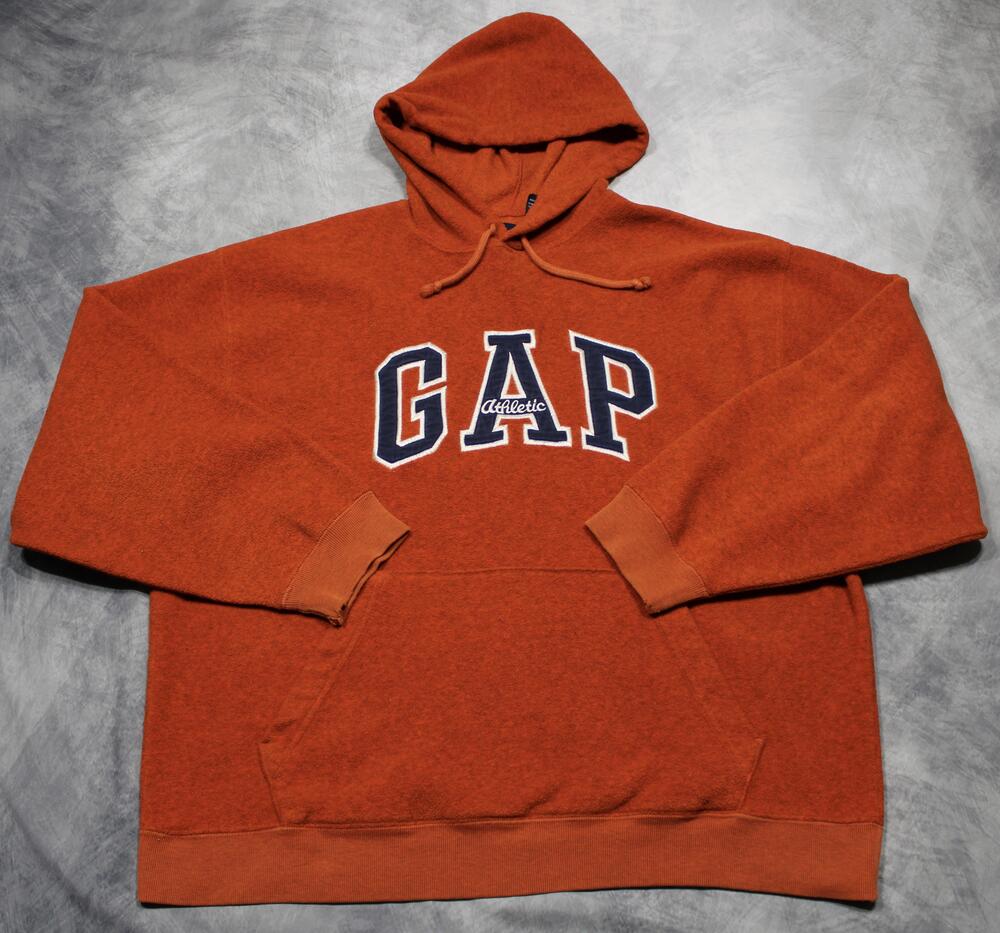 Vintage Gap Hoodie Mens L Orange Fleece Pullover GAP Athletic Logo Sweatshirt
